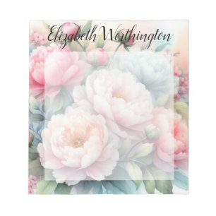 Aquarell-Monogramm mit rosa blauen Pfingstrosen Notizblock