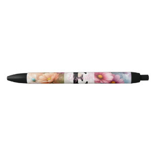Aquarell-Monogramm mit rosa Gänseblümchen-Blumen  Kugelschreiber