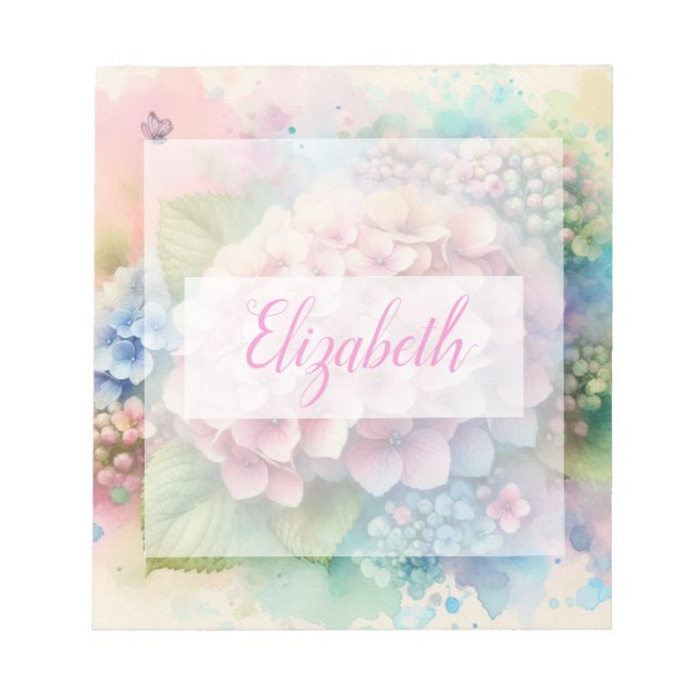 Aquarell-Monogramm mit rosa Hortensie  Notizblock (Vorderseite)