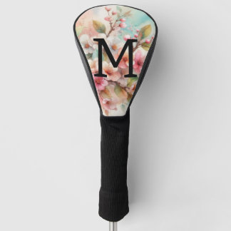 Aquarell-Monogramm mit rosa Kirschblüten  Golf Headcover