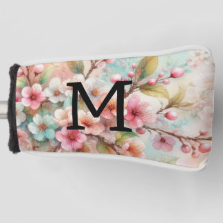 Aquarell-Monogramm mit rosa Kirschblüten  Golf Headcover