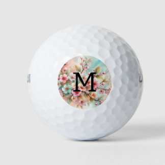 Aquarell-Monogramm mit rosa Kirschblüten  Golfball