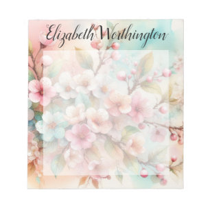 Aquarell-Monogramm mit rosa Kirschblüten Notizblock