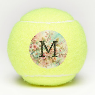 Aquarell-Monogramm mit rosa Kirschblüten Tennisbälle