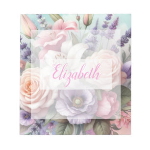 Aquarell-Monogramm mit rosa lila Blumen Notizblock