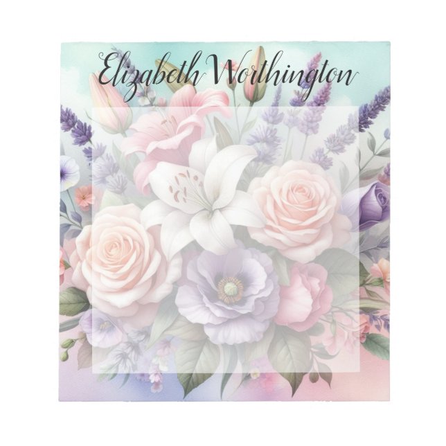 Aquarell-Monogramm mit rosa lila Blumen  Notizblock (Vorderseite)
