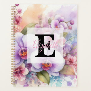 Aquarell-Monogramm mit rosa Orchideenblüten Planer