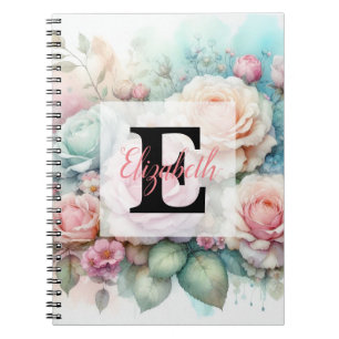 Aquarell-Monogramm mit rosa Rosenblumen  Notizblock