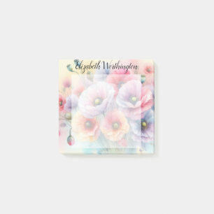 Aquarell-Monogramm mit rosa roten Mohnblumen Post-it Klebezettel