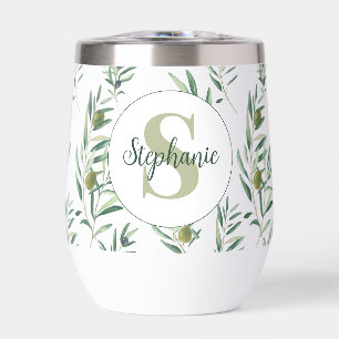 Aquarell-Monogramm-Name Olivenzweige-Muster