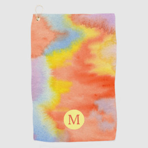 Aquarell-Monogramm-orange Gelb-Blau-Lavendel Golfhandtuch