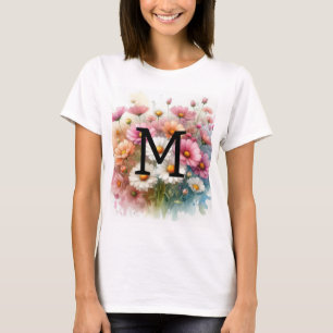 Aquarell-Monogramm rosa Gänseblümchen Blumen T-Shirt