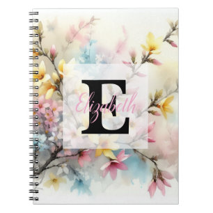 Aquarell-Monogramm rosa gelbe Frühlingsblumen Notizblock