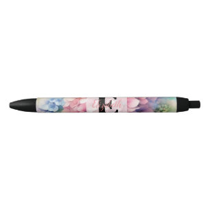 Aquarell-Monogramm rosa Hortensie Kugelschreiber