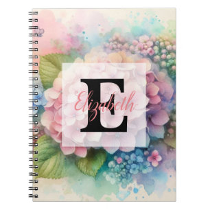 Aquarell-Monogramm rosa Hortensie Notizblock