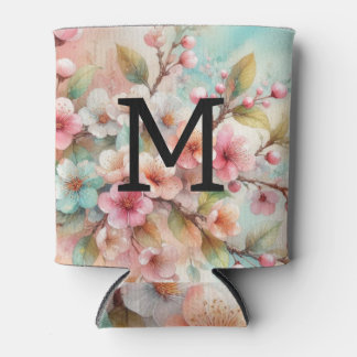 Aquarell-Monogramm rosa Kirschblüten  Dosenkühler