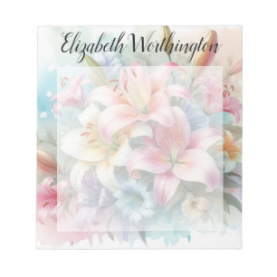 Aquarell-Monogramm rosa Lilien Blumen  Notizblock