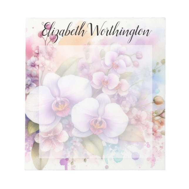 Aquarell-Monogramm rosa Orchideenblüten  Notizblock (Vorderseite)