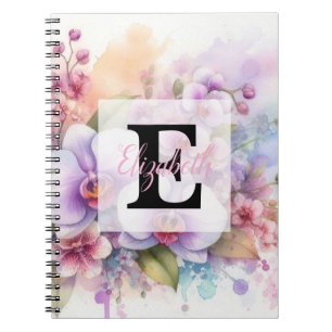 Aquarell-Monogramm rosa Orchideenblüten  Notizblock