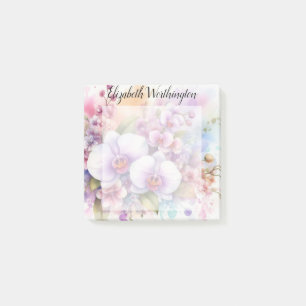 Aquarell-Monogramm rosa Orchideenblüten Post-it Klebezettel