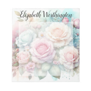Aquarell-Monogramm rosa Rosen Blumen Notizblock