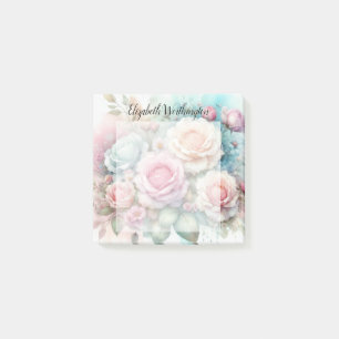Aquarell-Monogramm rosa Rosen Blumen  Post-it Klebezettel