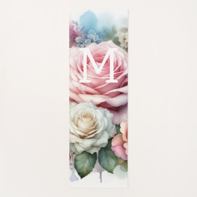 Aquarell-Monogramm rosa Rosen Blumen  Yogamatte (Vorderseite)
