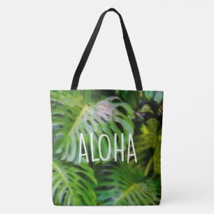 Aquarell Monstera Aloha Hawaiianischer Strandtasch