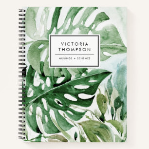 Aquarell Monstera Blätter Tropische Grünpflanzen Notizbuch