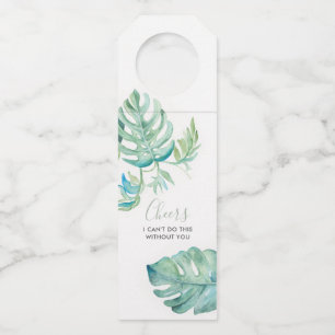Aquarell Monstera Blätter Weinetikett Flaschenanhänger