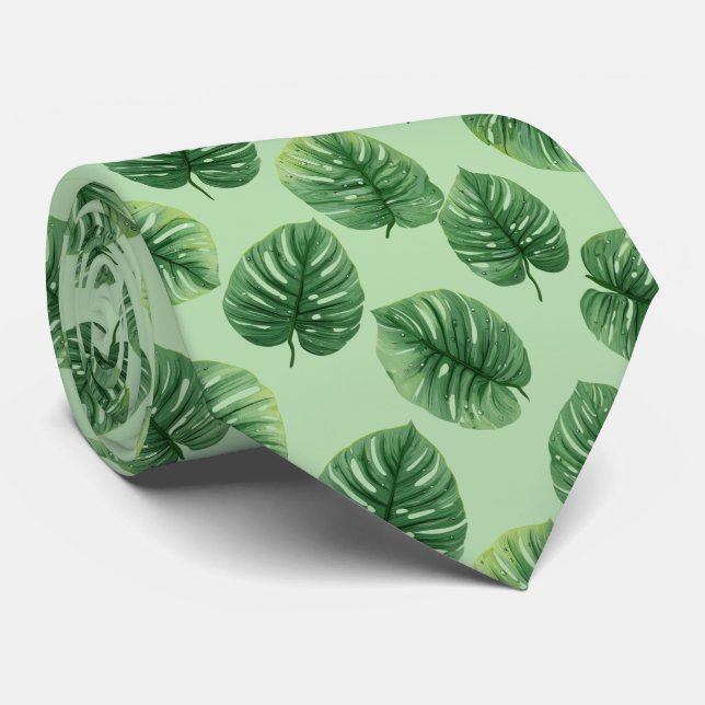 Aquarell-Monstera-Blattmuster Krawatte (Gerollt)