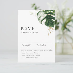 Aquarell Monstera Grünzeug Tropische Hochzeit RSVP Karte