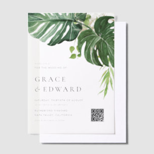 Aquarell Monstera Tropische Hochzeit QR Code