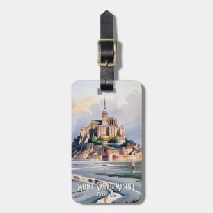 Aquarell Mont Saint Michel Frankreich Vintage Reis Gepäckanhänger