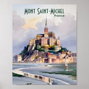 Aquarell Mont Saint Michel Frankreich Vintage Reis Poster