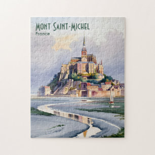 Aquarell Mont Saint Michel Frankreich Vintage Reis Puzzle