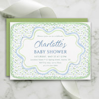 Aquarell Moosgrün und Blau Baby Shower Junge