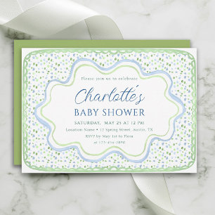 Aquarell Moosgrün und Blau Baby Shower Junge Einladung