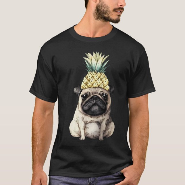 Aquarell-Mops mit Ananaskrone. Lustiger Mops  T-Shirt (Vorderseite)