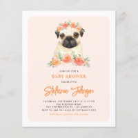 Aquarell Mops Peach Floral Baby Dusche Einladung
