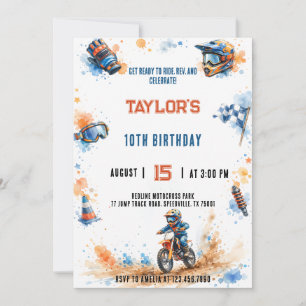 Aquarell Motocross Dreck Orange Blau Geburtstag Einladung