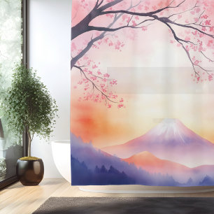 Aquarell-Mount-Fuji-Dämmerung im japanischen Stil Duschvorhang