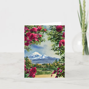 Aquarell Mt Hoot und Rosen individuell anpassbar Karte