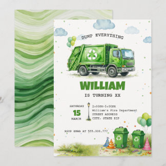 Aquarell Müllwagen Recycling Geburtstag Einladung