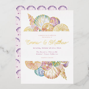 Aquarell-Muschel Unterwasser-Hochzeit Folieneinladung