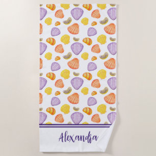 Aquarell Muscheln mit Name Beach Handtuch