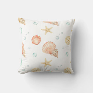 Aquarell-Muscheln Perlen Küstenmuster Kissen