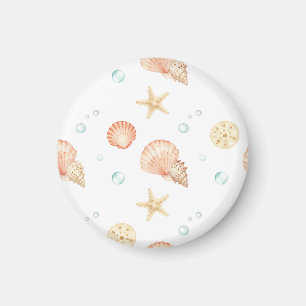 Aquarell-Muscheln Perlen Küstenmuster Magnet