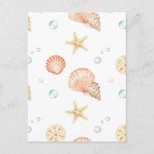 Aquarell-Muscheln Perlen Küstenmuster Postkarte