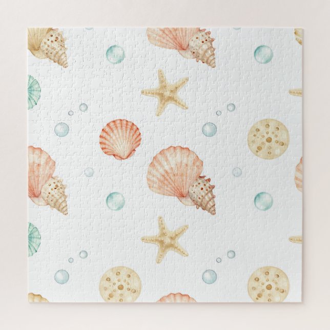 Aquarell-Muscheln Perlen Küstenmuster Puzzle (Vertikal)